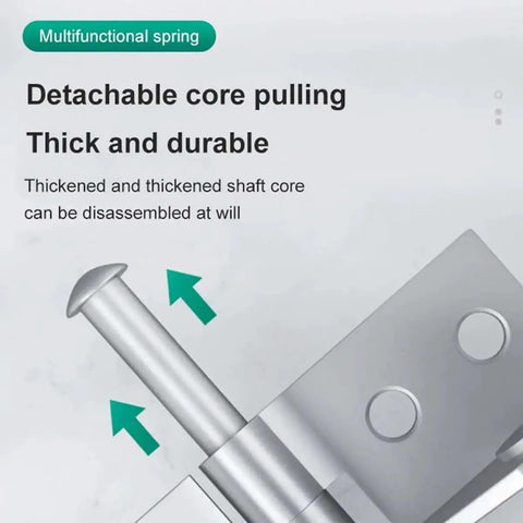 Close-up of Two-Pack 4-Inch Automatic Self-Closing Door Hinges showing detachable core and silver finish.