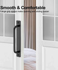 2 Pack Sliding Barn Door Handles Black Zinc Alloy Door Pulls With Plate 7.1 Inch Long 6.3 Inch Hole Center on white door