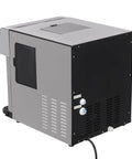 Dual Action Countertop Ice Maker And On Tap Cold Water Dispenser With Smooth Lcd Controls rear view showing connections and tank.