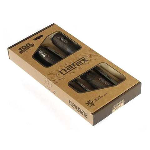 Rock Solid Mortise Chisel Set For Fine Woodworking And Shop Projects Featuring Tapered Cr Mn Steel Blades in packaging.