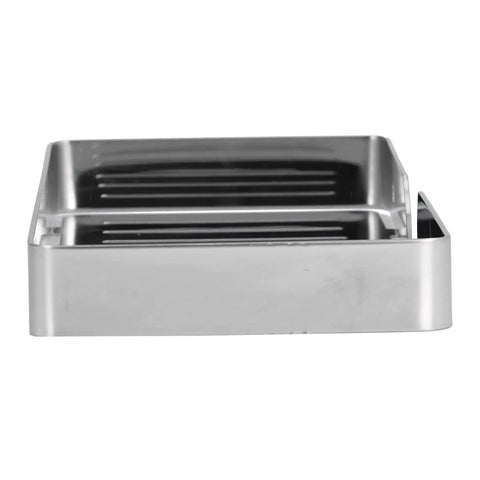 Self Draining Stainless Steel Wall Mounted Soap Dish With Rustproof 304 Construction Hollow Base Drains Water Fast Easy Install Tool Kit Included For Shower Rooms Bathrooms Hotels Homestays, front view
