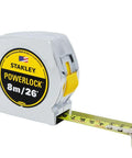 PowerLock Tape Measure 26 Ft By 1 In Wide With 7 Ft Standout Built Tough Mylar Coated Blade For Longevity Chrome High Impact ABS Case Tru Zero End Hook Cm Graduation For Easy Metric And Imperial Reading showing 8m/26' mark