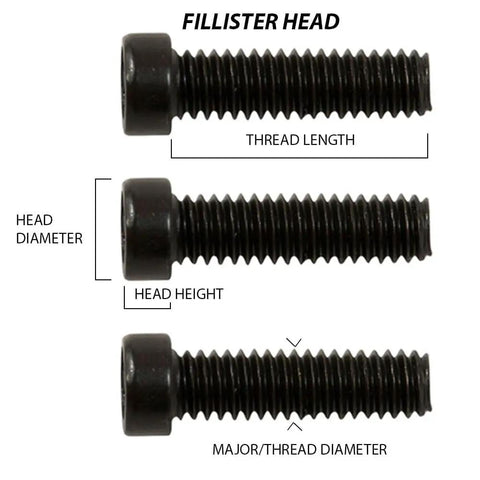 Fillister head screws showing thread length, head diameter, height, and major/thread diameter for 12 Pack 6-48 X 1/4 Inch T10 Torx Rifle Scope Base Screws.