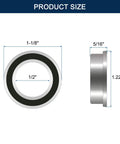 Flanged Ball Bearing Set Of Four, Half Inch ID, One And One Eighth OD, Five Sixteenth Width, Deep Groove, Rubber Sealed On Both Sides, Pre Lubricated Chrome Steel GCr15 Miniature Bearings, Great For Hobby Robotics And RC Gear size diagram