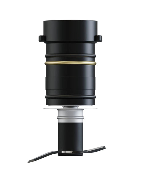 Commercial Food Processor Blade Assembly OEM Replacement Part With Liquid Conversion Card, durable steel, side view.