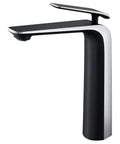 Tall Matte Black And Chrome Bathroom Vessel Sink Faucet With Single Lever One Hole Vanity Tap Brass Construction