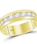 Legit Solid 14K Yellow Gold Men's Wedding Channel Band Ring Featuring Machine Set 1.50 Carat Round Diamonds For A Smooth Comfort Fit In Size Ten, side view