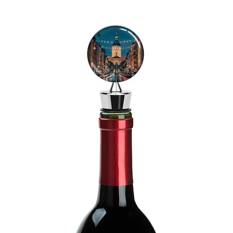 Premium Leakproof Vacuum Wine Pump Stopper And Reusable Bottle Sealer Crafted With Zinc Alloy on a red wine bottle.