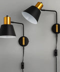 Modern Swing Arm Wall Sconce Set Of Two Plug In Black Wall Lights With 360 Degree Rotatable Shade And On Off Cord