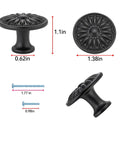 Six Pack Matte Black Cabinet Knobs Zinc Alloy Round Cupboard Drawer Pulls For Dresser Wardrobe And Closet Vintage Vibe Hardware With Single Hole Mount Heavy Duty 35mm Knob And 25mm Screws Durable And Easy Install showing dimensions and screws