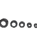 5PC Heavy Duty ER Collet Sliding Nut M50 X 1.5 set showing various sizes for CNC mill clamp precision and durability.