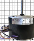 Condenser Fan Motor Replacement OEM Upgraded For Zhongshan Broad Ocean Condenser Units, Beefed Up Quarter Horsepower, 208 To 230 Volt, 1100 RPM, OEM Quality, Smooth Start And Durable Build For HVAC Systems. Shown is the motor with label and wiring against a grid background.