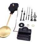 DIY Clock Repair Kit With Sweeping Pendulum Movement for Wall Clocks, golden pendulum, black hands and mechanism parts
