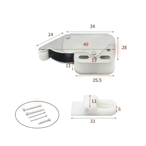 Mini Push Spring Clip Lock Catch For Cabinets Cupboards And Furniture Slick Steel Plastic Durable Latch 49x28mm with screws