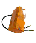 Heavy Duty Forklift Turn Signal Assembly And Headlight Electrical Component Upgrade Kit For Reliable Night Operations And Safety Compliance In The Yard, orange signal light with wires.