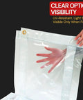 Beefy 10x12 Clear Vinyl Tarp 24 Mil Thick Heavy Duty Waterproof Cover with hand showing optical visibility