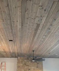 Pro Grade Reactive Water Based VOC Free Wood Stain For Pine delivers a rustic weathered gray brown ceiling look.