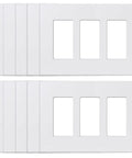 3-Gang Screwless Sleek Decorative Wall Plate Mid-Size Unbreakable Thermoplastic Faceplate Cover For Decorator Receptacle Outlet Switch UL Listed Matte White 10 Pack