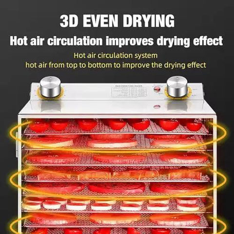 Top Shelf Food Dehydrator Machine With Digital Timer showcases 3D even drying with hot air circulation system.