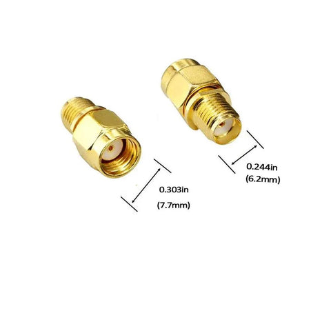 4 Pack SMA Female To RP-SMA Male RF Coaxial Adapters For Antennas And Wireless Gear with size details visible