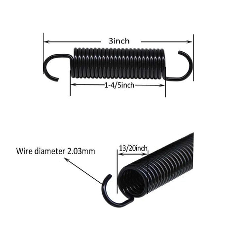 Built Legit Three Inch Hook To Hook Recliner Replacement Springs Six Pack Black Tension Coil with dimensions for use in furniture.