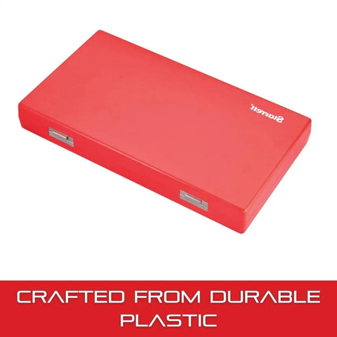 Durable Plastic Case with Custom Foam Insert for 12 Inch and 300 Millimeter Combination Square Sets in red, closed view