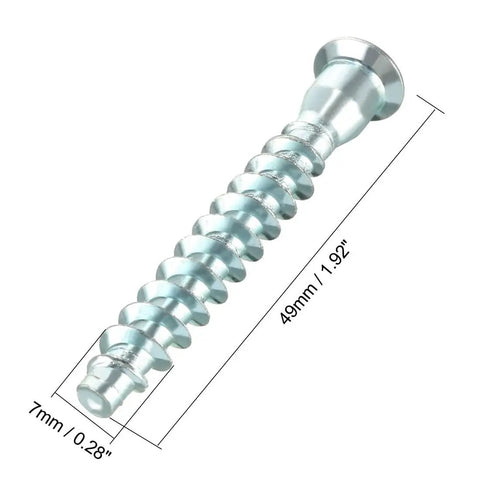 Close-up of zinc-plated screw from 20 Piece Hex Socket Countersunk Furniture Confirmat Screws Set In Sizes 7x39 7x49 7x59 7x69mm Self Tapping