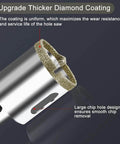 ASNOMY 2-1/4in diamond hole saw with pilot drill bit, close-up of diamond-coated edge