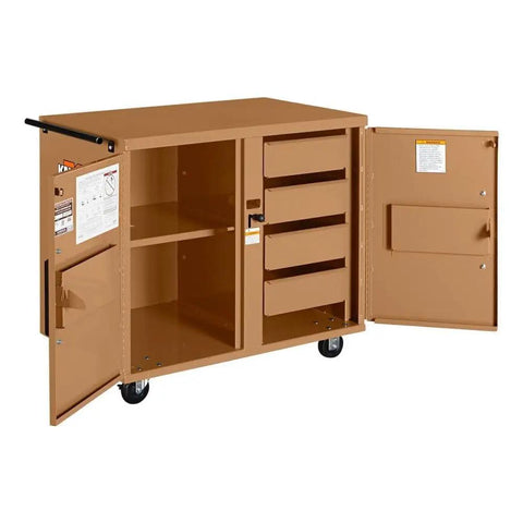 Heavy Duty Rolling Workbench Rig With Solid Heavy Gauge Steel Top And Watchman Iv Security Lock For Secure Garage Shop Tool Storage And Serious Diy Build Projects, mobile tool storage with drawers and shelves.