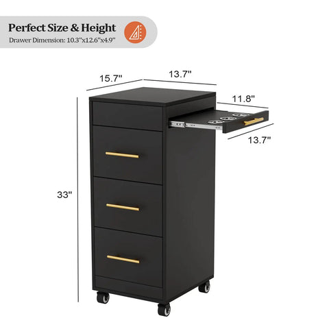 Pro Grade Salon Rolling Cart With Wheels Three Drawer Styling Station Mobile Beauty Cart With Hot Tools Holder Black front view