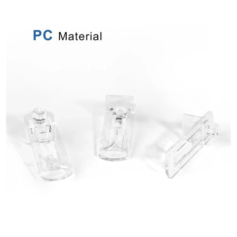 Three transparent plastic shelf clips demonstrating PC material from 30 Piece Cabinet Shelf Clips Set Plastic Support Pegs Transparent Holder Pins Shelf Brackets Wooden Dowels Durable Anti Slip Clamps For Secure Shelves And Stable Storage