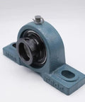 Top Shelf 1 1/4 Inch Pillow Block Ball Bearing Housing with Rock Solid Locking Collar, cast iron for heavy machinery use.