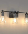 Vintage Industrial 3 Light Vanity Sconce In Black With Bubble Glass Shades, Durable Wrought Iron Wall Light For Bathroom