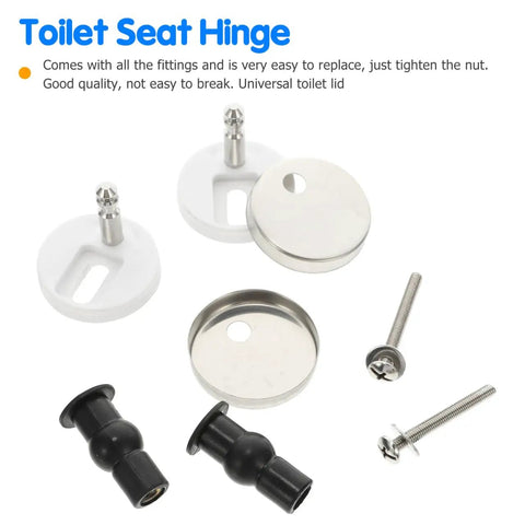 Premium Quick Release Toilet Seat Hinge Kit With Top Mount Hardware includes screws, nuts, and fittings for easy installation.