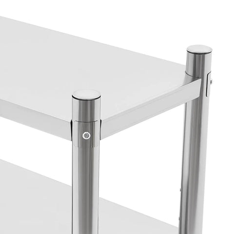 Heavy Duty Two Tier Stainless Steel Storage Rack And Adjustable Standing Shelf Unit Built Tough No Sweat Organization For Kitchen Restaurant Or Store Display Use Sleek Metal Frame