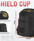 Top Notch Plasma Cutting Torch Consumables Kit Set With 10 Electrodes And Nozzles Plus Brackets For CUT-60DS PRO Machine Built To Last Tough shield cup with copper inside, 28mm height, insulated, for durability.