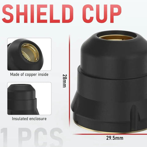 Top Notch Plasma Cutting Torch Consumables Kit Set With 10 Electrodes And Nozzles Plus Brackets For CUT-60DS PRO Machine Built To Last Tough shield cup with copper inside, 28mm height, insulated, for durability.