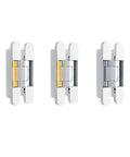 Heavy Duty Hidden Hydraulic Hinge Buffer Boasts Butter Smooth Auto Close With Smart 3D Cross Adjustment For Totally Hassle Free Door Install In Crisp White, showing three mounts.