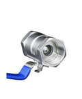 Built Tough Plumbing Ball Valve With Female Threaded Connection And Smooth Turn Handle For Rapid Fluid Shutoff And Zero Drip Reliability That Truly Delivers Every Day, close-up view showing blue handle and female threads.