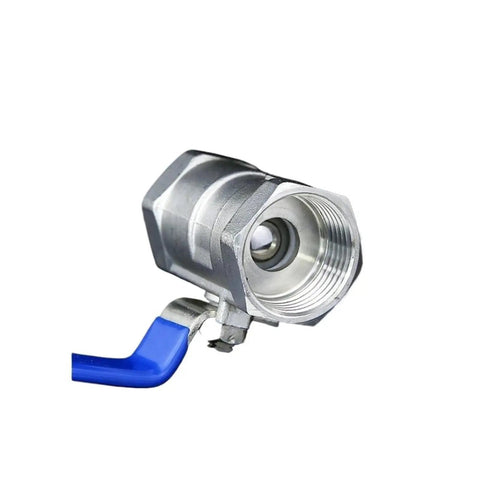 Built Tough Plumbing Ball Valve With Female Threaded Connection And Smooth Turn Handle For Rapid Fluid Shutoff And Zero Drip Reliability That Truly Delivers Every Day, close-up view showing blue handle and female threads.