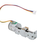 Compact Linear Stage Actuator with slide rail and lead screw for precision measuring devices, 3D printers and robotics, cables visible.