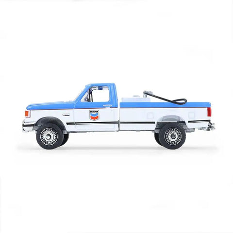 Ford F-250 XL 1991 Diecast Truck One Sixty Fourth Scale Chevron Emblems Blue Collar Series 14 Replica With Rubber Wheels Collectible