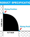 Diagram of Flexible 98 Inch Peel-And-Stick Quarter Round Molding Made Of Silicone Rubber Water Barrier showing dimensions and gluing positions.