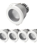 Heavy Hitter IP65 Waterproof LED Recessed Downlight Baffle Trim Set Of Five Solid Anti Glare COB Spotlights in white.