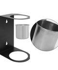 Kickass Wall Mounted Funnel Organizer Rack With Heavy Duty Iron Frame For Hella Tight Workshop Storage And Rust Resistant Industrial Shelf Brackets System, featuring a black iron wall mount with a silver funnel holder.