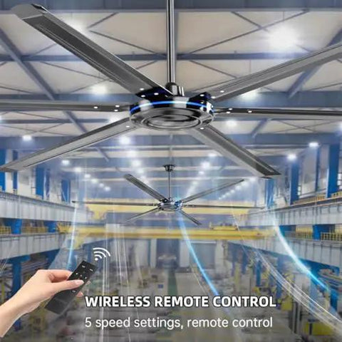 Heavy Duty Six Blade Ceiling Fan Brings No Sweat Cooling Vibes To Any Home Or Garage With Silent Whisper Flow And Rock Solid Everyday Performance You Love featuring wireless remote control and five speed settings.