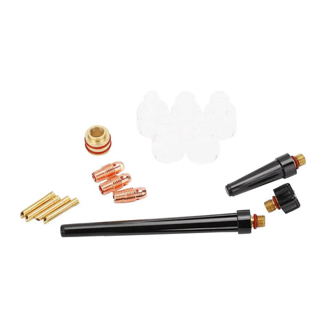 Upgrade Your TIG Game With This Premium WP9 20 Argon Welding Torch Kit featuring glass nozzles, brass clamps, and tungsten accessories.