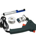 60W 110V Soldering Iron Kit With Internal Heat Control, tin gun, solder wire, tweezers, stand, and desolder pump on white background