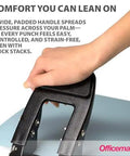 Hand using 2 Hole Padded Punch For Office Use, Medium Duty, 50 Sheet Capacity, Ergonomic Padded Handles, Adjustable Paper Guide
