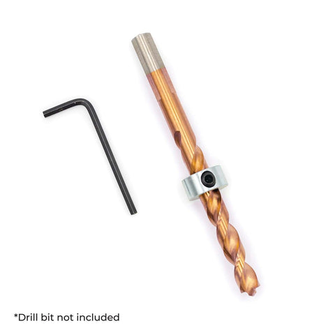Five Piece Drill Bit Stop Collar Set With Set Screws For Consistent Drilling Depth In Wood And Metal Sizes One Quarter Inch, Five Sixteenths Inch, Three Eighths Inch, Seven Sixteenths Inch, And One Half Inch